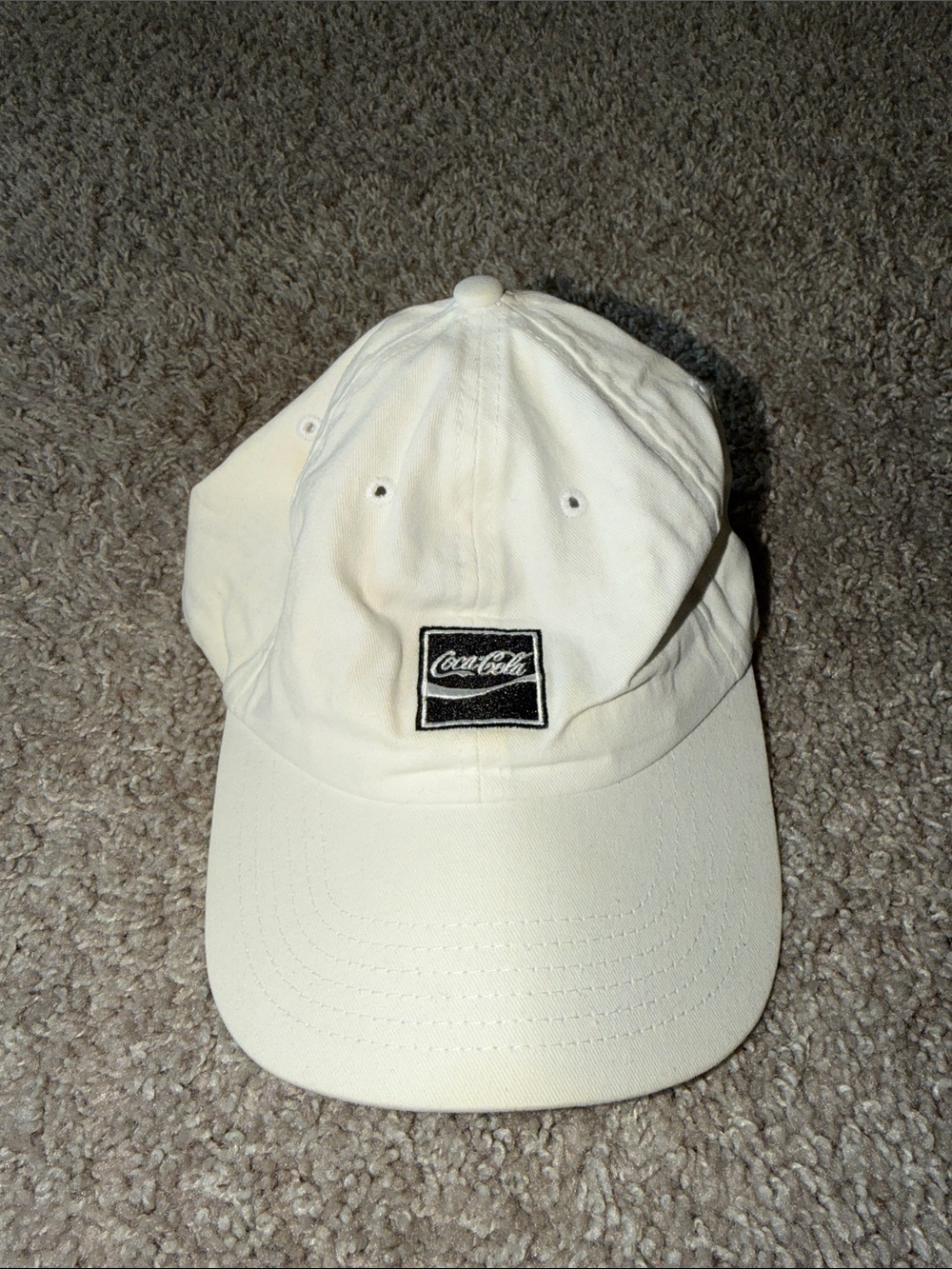 Coca Cola Men's Off-White Baseball Cap with Black Logo Patch